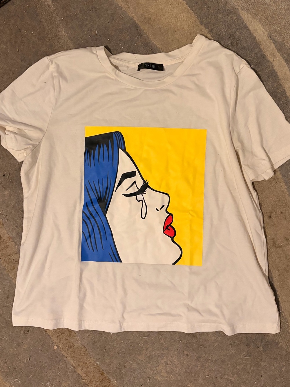 White Tee with Color Block Pop Art Face